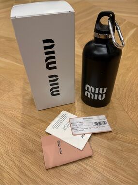 Miu Miu Black and White Logo Stainless Bottle with Carabiner
